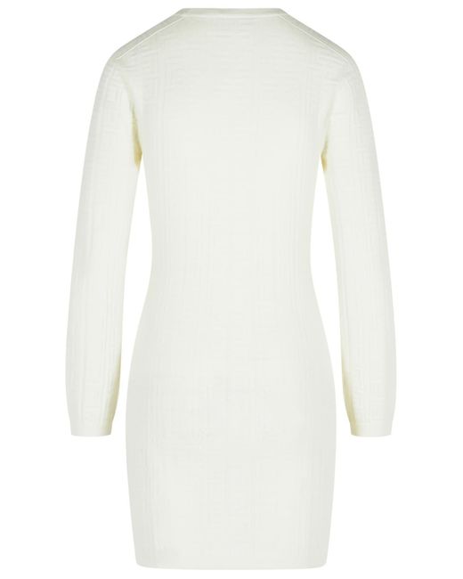 Balmain White Monogram Knitted Mini Dress