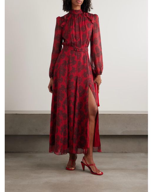 Saloni Red Jacqui-B Printed Long Dress
