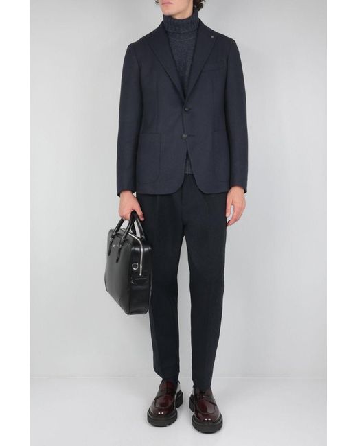 Tagliatore Blue Textured Two-Button Blazer for men
