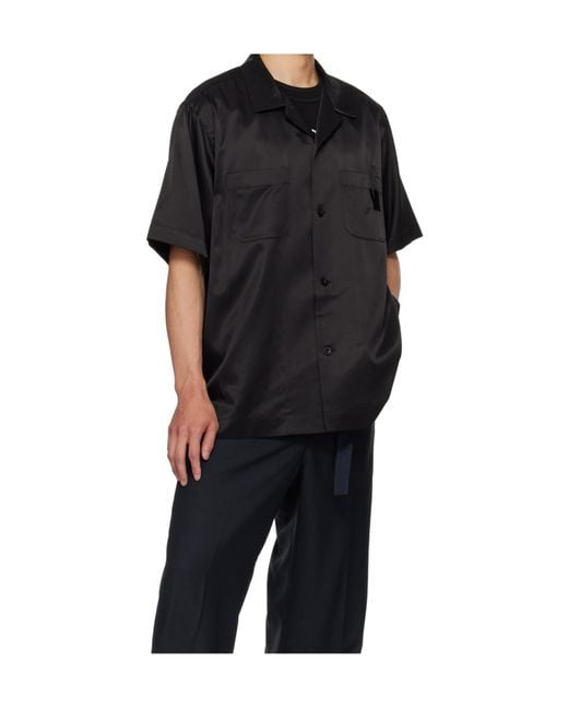 Sacai Black Lapel Short-Sleeved Shirt for men