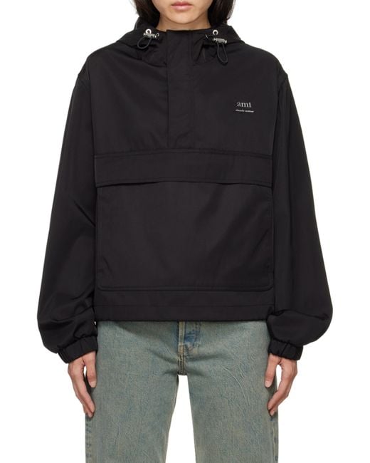 AMI Black Ami Logo Lettering Hooded Jacket for men
