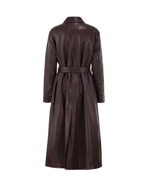 Herno Brown Long Belted Leather-Effect Coat