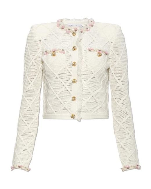 Self-Portrait White Cream Fringe Knit Cardigan