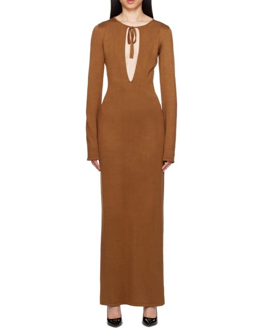 Magda Butrym Brown Long-Sleeved Hollow Dress