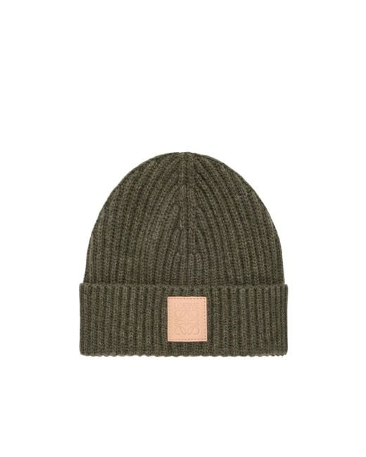 Loewe Green Logo Patch Knitted Beanie for men