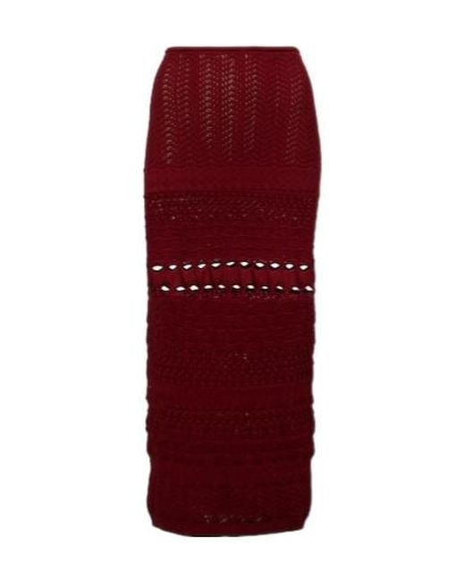 Elie Saab Red Cut-Out Knitted Midi Skirt