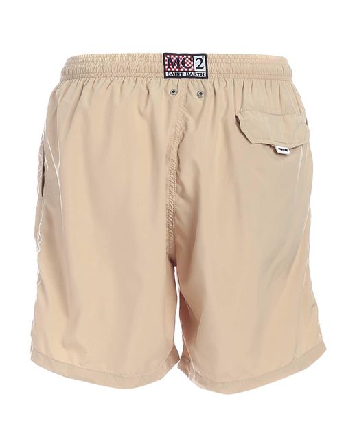 Mc2 Saint Barth Natural Logo-Patch Drawstring Swim Shorts for men