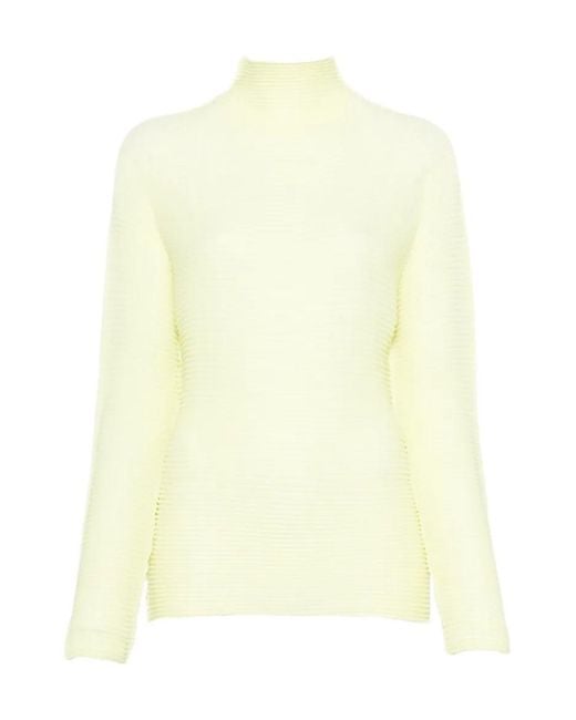 Issey Miyake Yellow Ribbed Roll-Neck Blouse