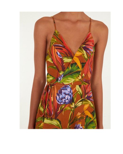 Farm Rio Brown Floral-Print Midi Dress