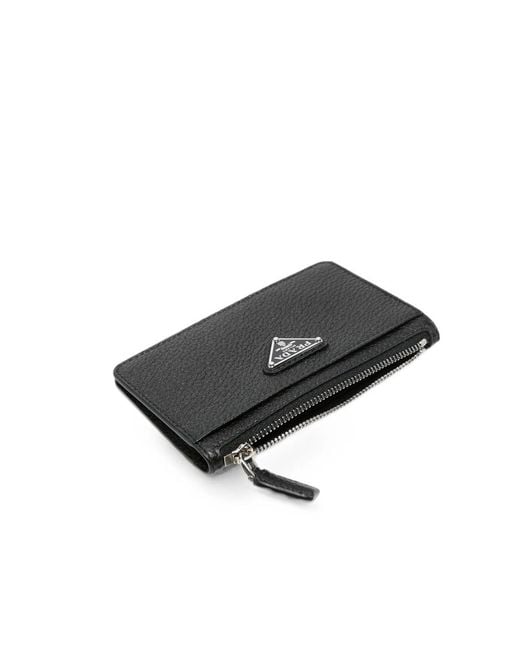 Prada Black Logo-Plaque Leather Cardholder for men