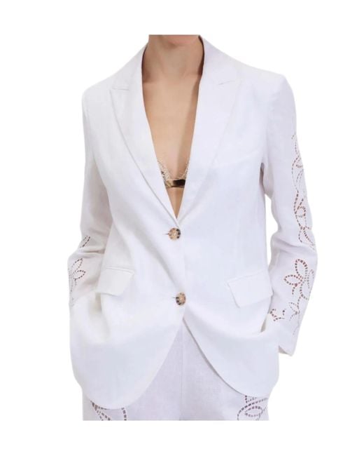 ERMANNO FIRENZE White Floral Embroidered Blazer