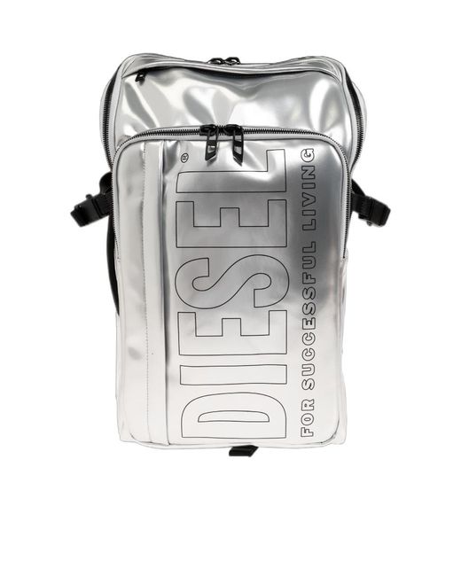 DIESEL Gray Logo Print Zip-Up Backpack for men
