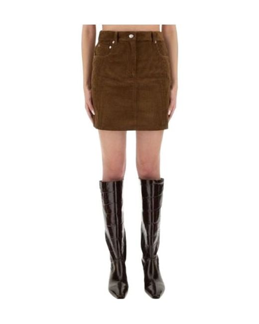 Moschino Brown Jeans Corduroy Logo Patch Skirt