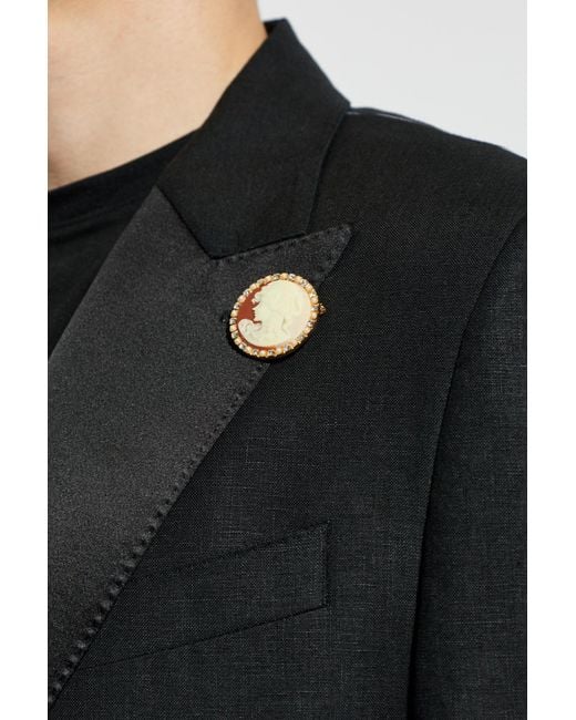 Dolce & Gabbana Metallic Round Embellished Cameo Brooch for men