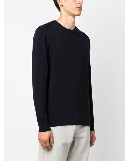 C P Company Blue Extafine Knitted Crewneck Jumper for men