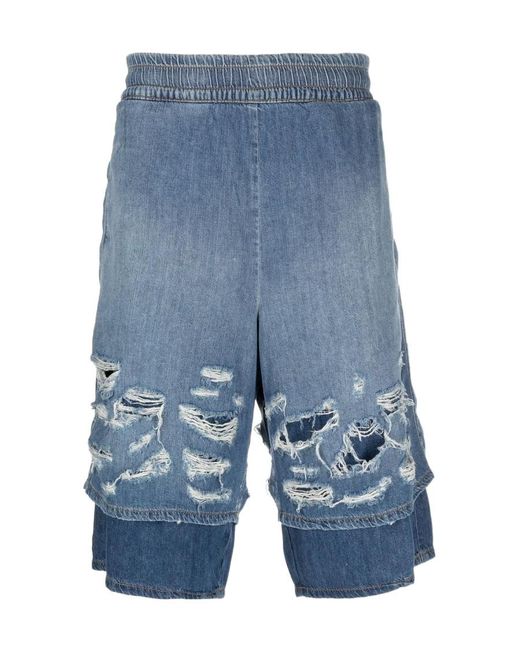 DIESEL Blue Distressed-Effect Denim Shorts for men