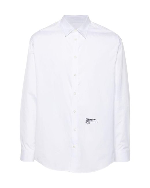 DSquared² White Logo Printed Curved Hem Shirt for men