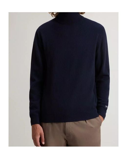 Woolrich Blue Lambswool Turtleneck Sweater for men