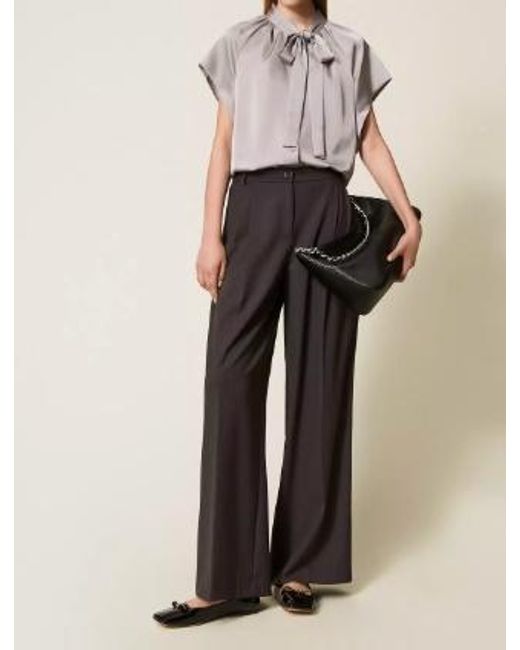 Twinset Gray Palazzo Pleats Trousers