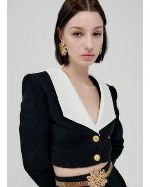 Alessandra Rich Black Ruffle-Collar Jacket