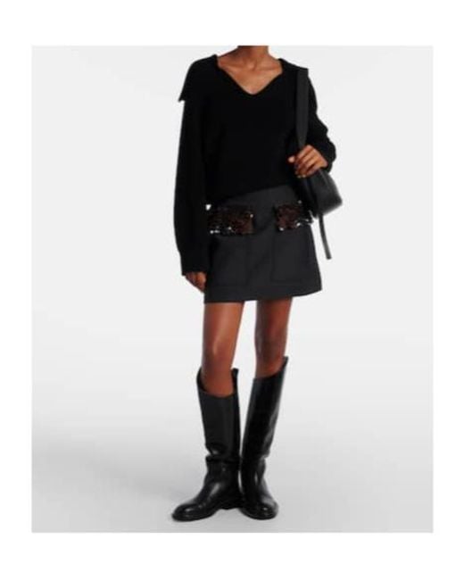 Plan C Black Sequined Wool-Blend Miniskirt