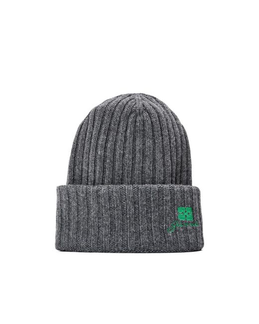 Ganni Gray Solid Knit Beanie