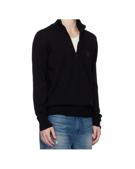 Boss Black Logo-Patch Zip-Neck Sweater for men