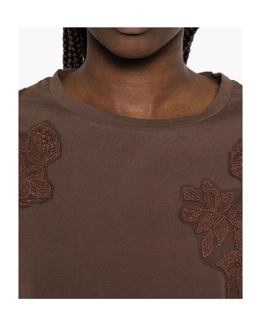 ERMANNO FIRENZE Brown Floral-Appliqué T-Shirt