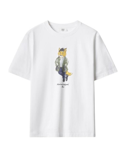 Maison Kitsuné White Short-Sleeved T-Shirt for men