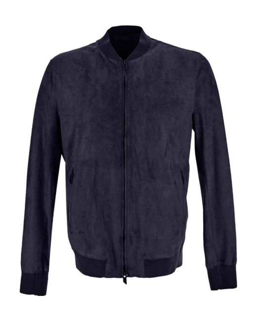 Salvatore Santoro Blue Long-Sleeved Leather Jacket for men