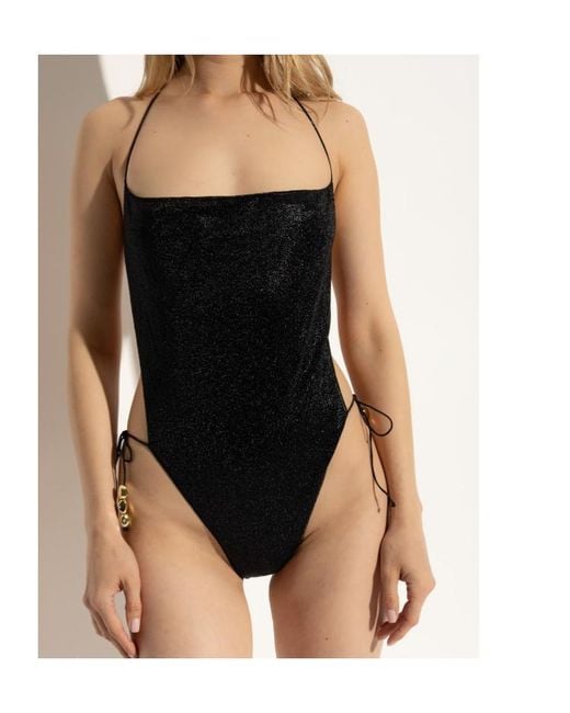 Oseree Black Glitter-Detailing Swimsuit