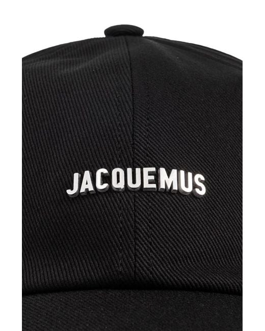Jacquemus Black Logo Plaque Curved Peak Cap for men