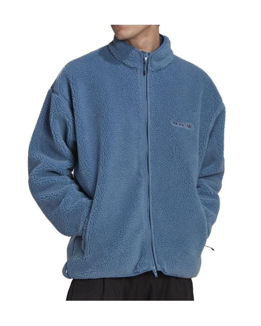 Adidas Originals Blue Standcollar Teddy Fleece Jacket for men