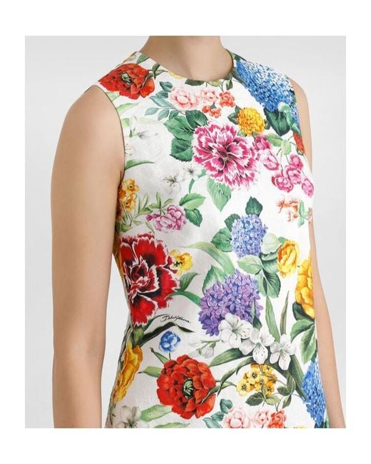 Dolce & Gabbana White Brocade Midi Dress With Floral