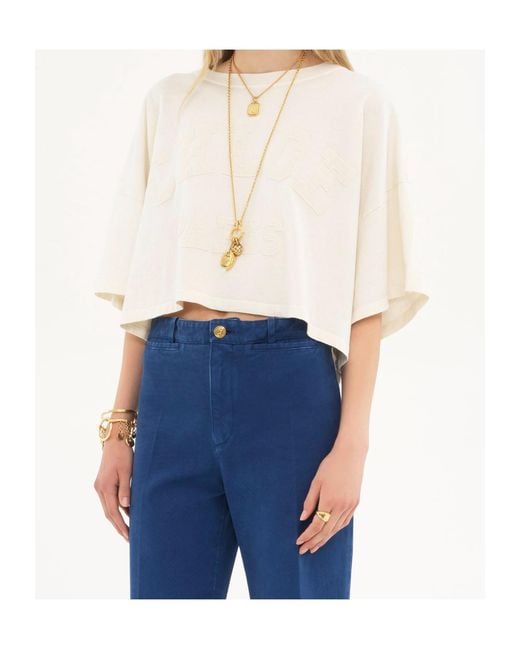 Chloé White Chloé Logo Detailed Oversized Cropped T-Shirt