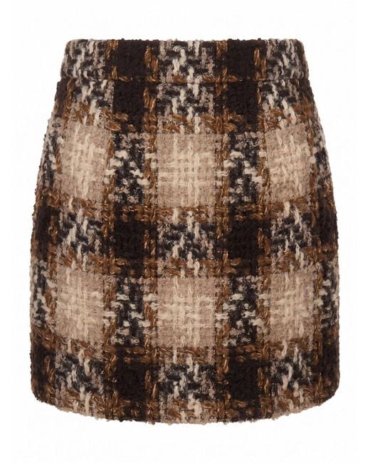Saint Laurent Brown Checked Tweed Mini Skirt