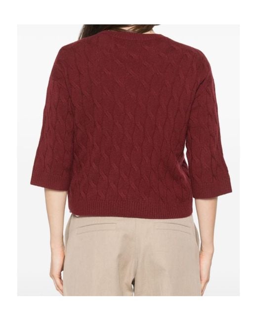 Marella Red Crew-Neck Cable-Knit Sweater