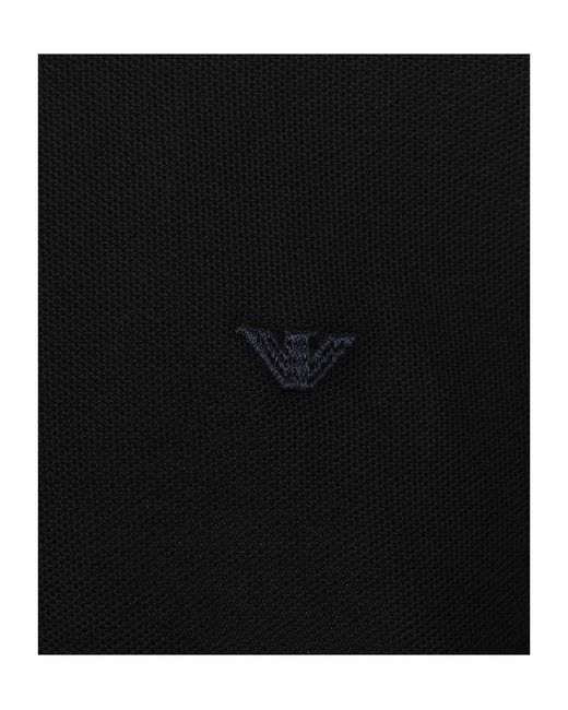 Emporio Armani Black Logo Embroidered Short-Sleeved Polo Shirt for men