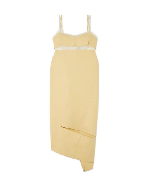 Sacai Metallic Asymmetric Paneled Wool-Crepe And Chiffon Midi Dress