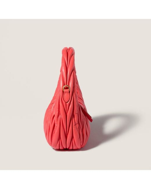 Miu Miu Red Wander Matelassé Nappa Leather Hobo Bag