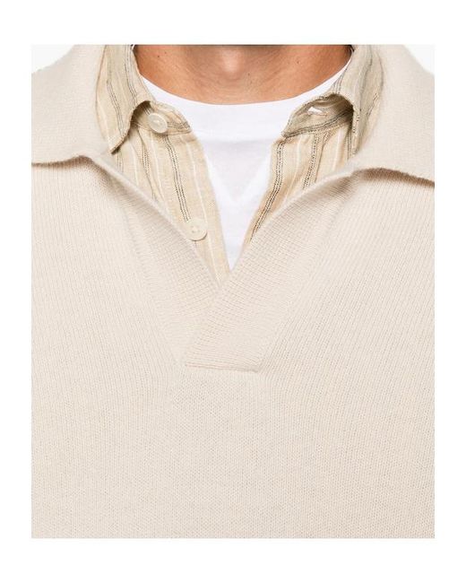 Roberto Collina Natural Long-Sleeved Knitted Polo Shirt for men