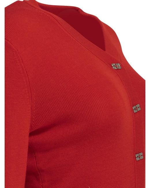 Ganni Red Ribbed V-Neck Cardigan