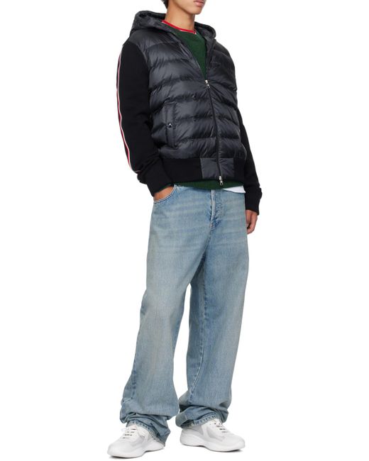 Moncler Blue Knitted Zip-Up Padded Hoodie for men