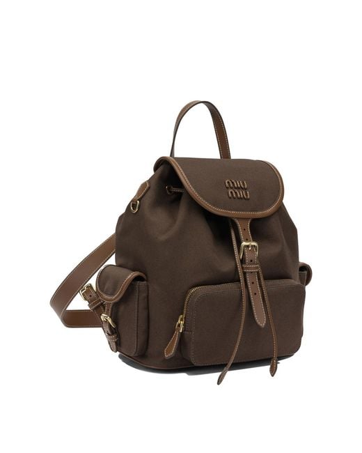Miu Miu Brown Logo Backpack