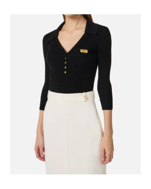 Elisabetta Franchi Blue Micro-Braided Knit Polo Shirt