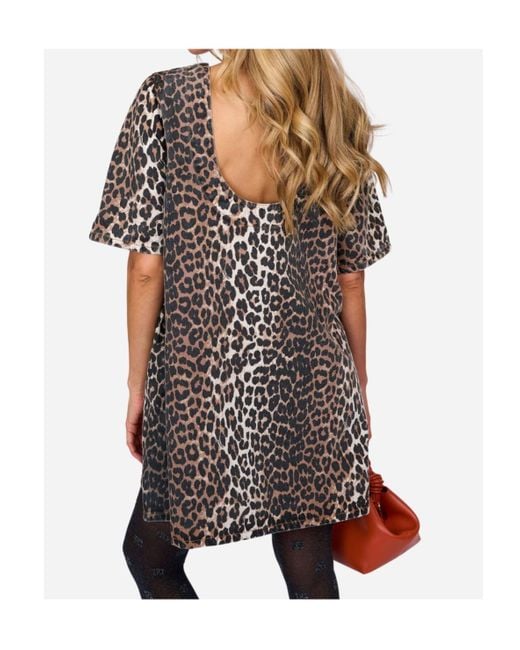 Ganni Brown Leopard Printed Open Back Mini Dress