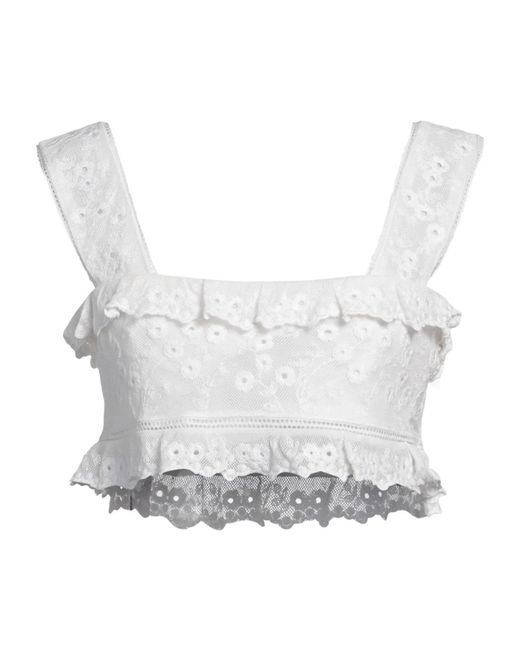 Isabel Marant White Solid Color Lace Sleeveless Crop Top