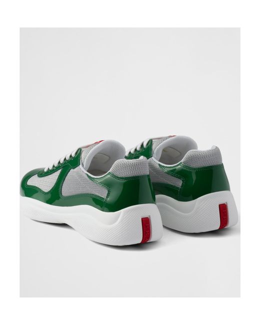 Prada Green Patent Leather And Technical Fabric America's Cup Sneakers for men