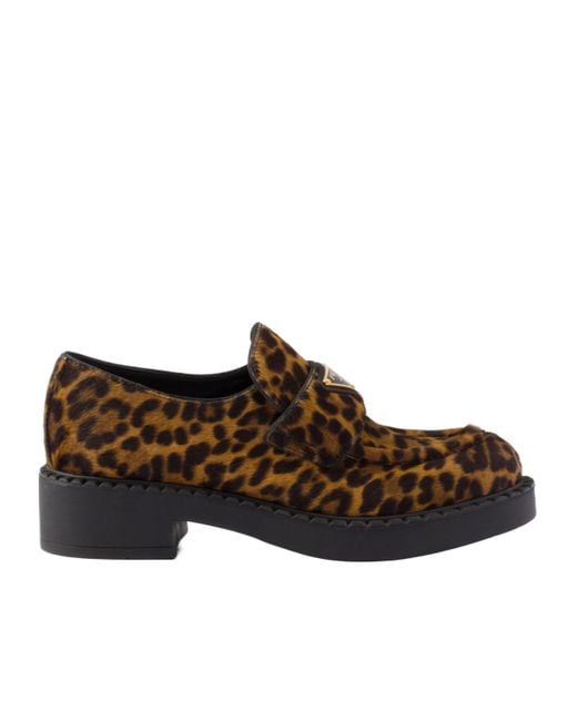 Prada Brown Chocolate Printed Leather Loafers
