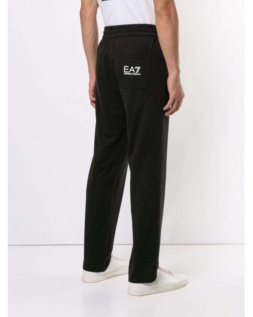 EA7 Black Logo-Print Track Pants for men